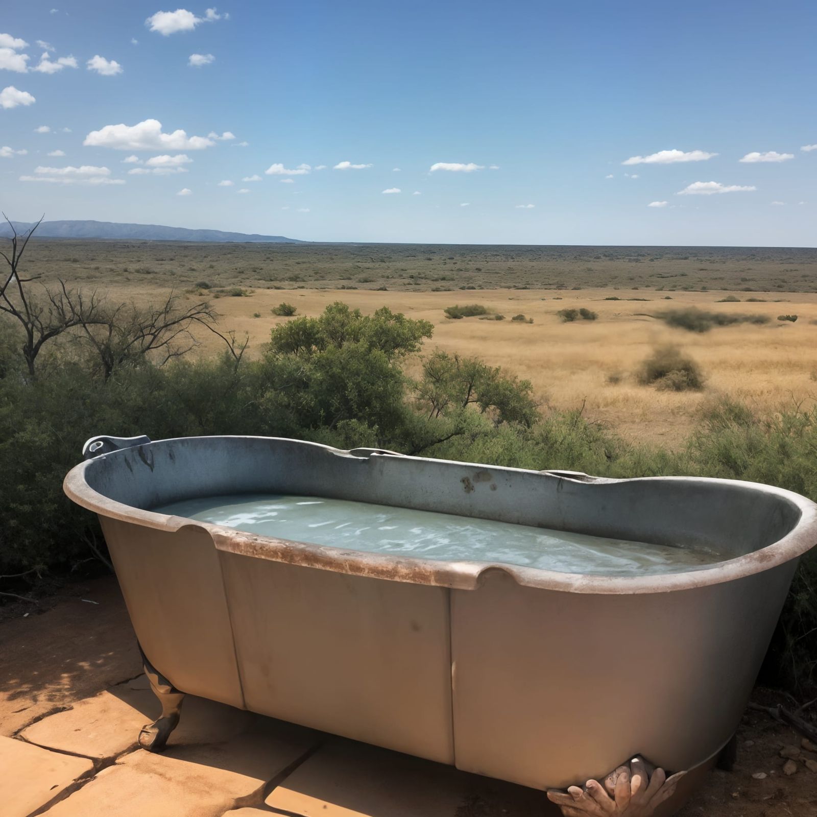 Sensual Bushveld Landscape in Weathered Tub Reflects Serenit...