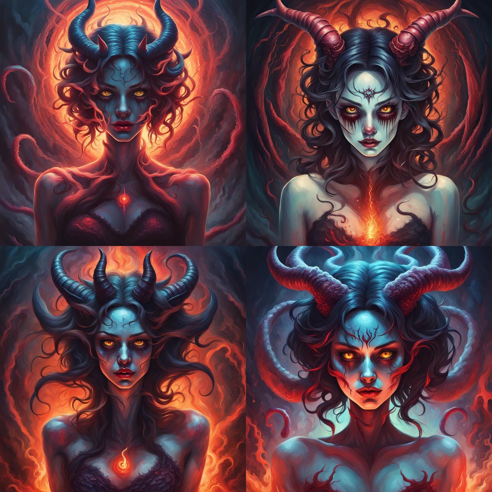 Vibrant Female Demon Amidst Dark Psychedelic Hues