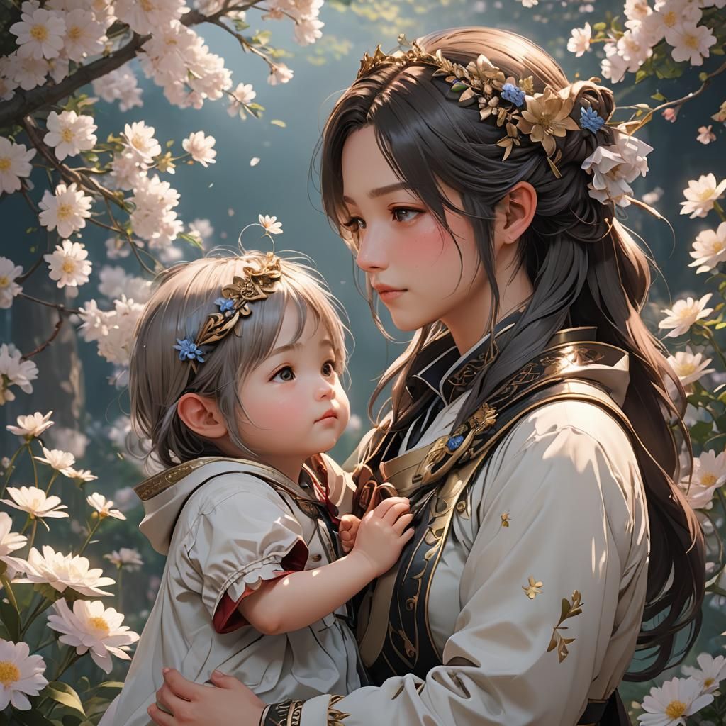 Mother's Unconditional Love: Detailed 3D Anime Art
