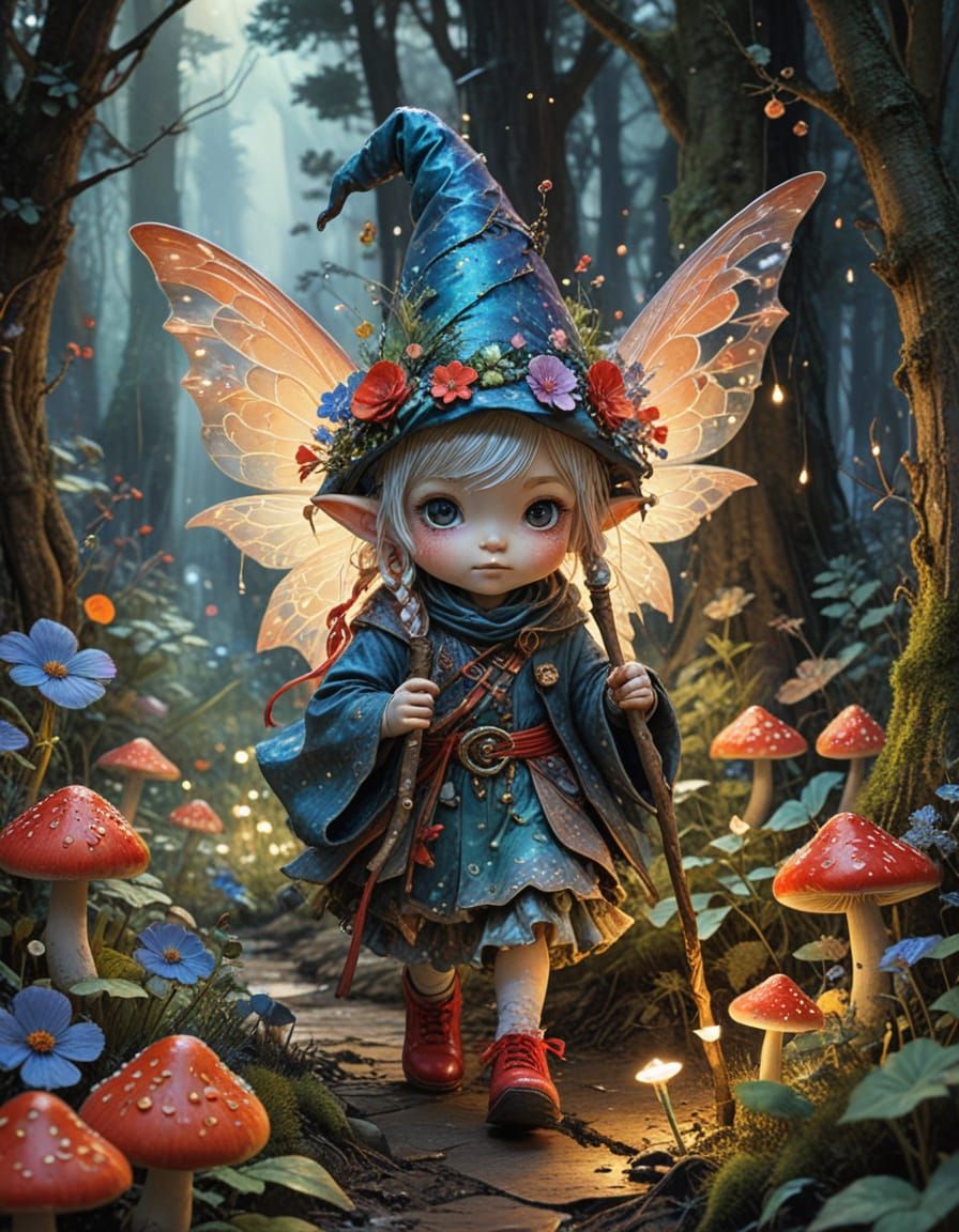 Enchanting Gnome in Fairy Forest Watercolor Art