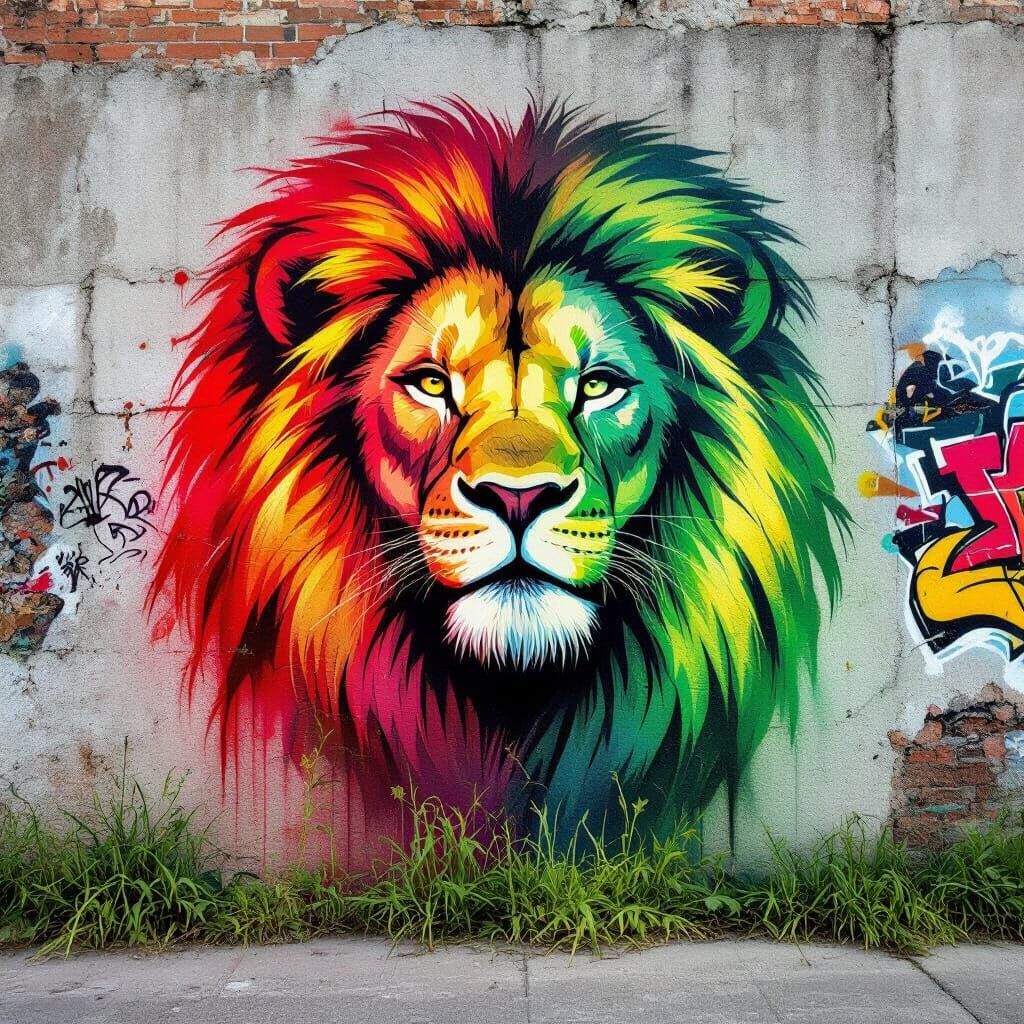 Majestic Reggae Lion Airbrush Mural