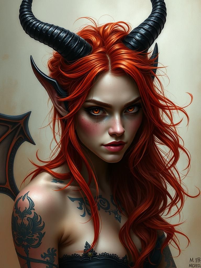 Fiery Red-Headed She-Devil Digital Painting