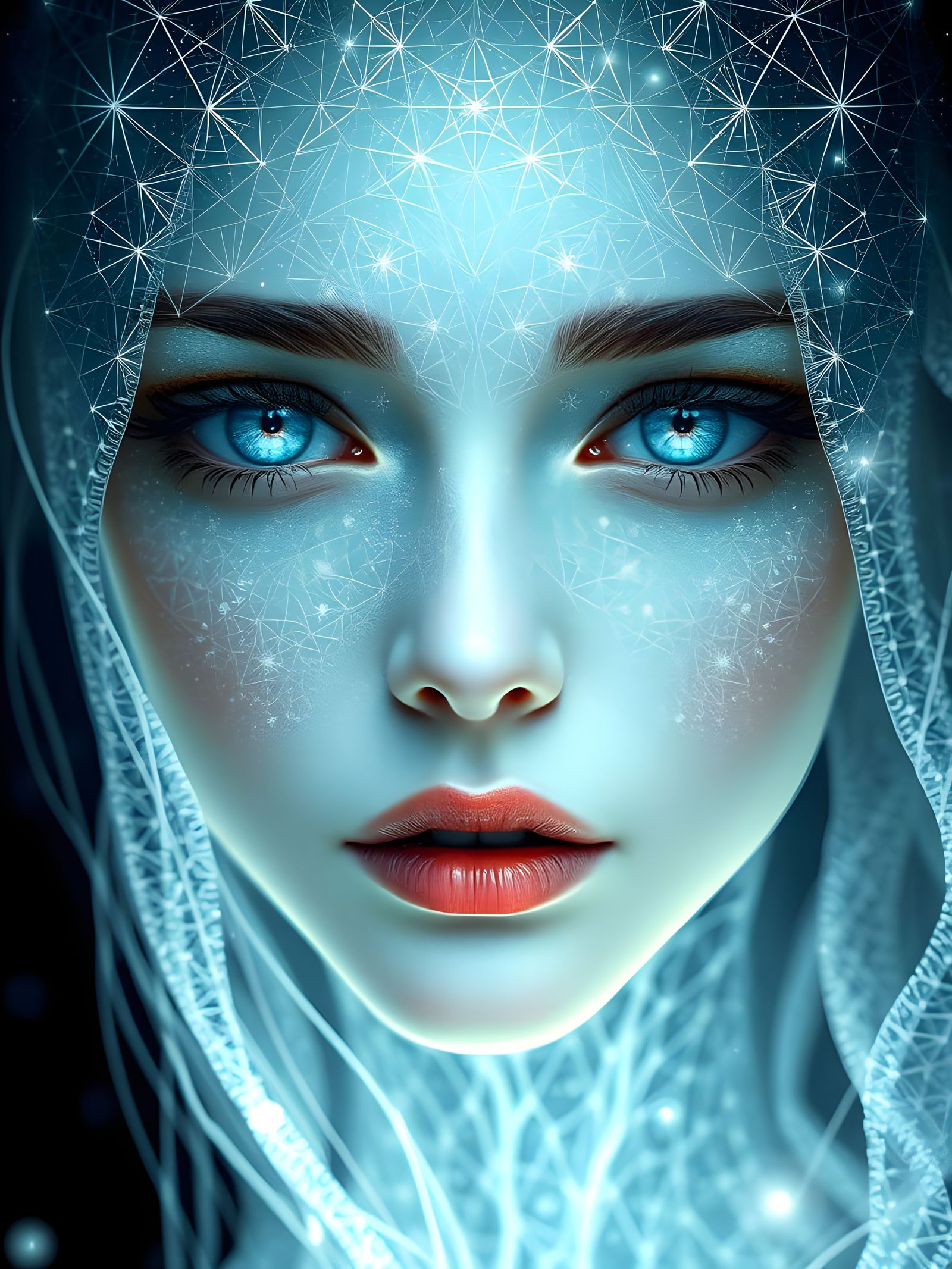 Ghostly Girl Portrait with Geometric Constellations
