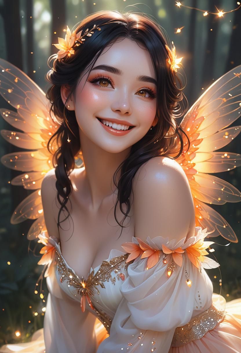 Sparkling Fairy Girl Portrait in Fairycore Style