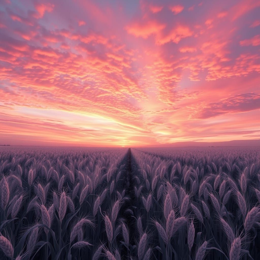 Surreal Sunset Cornfields in Vibrant Colors