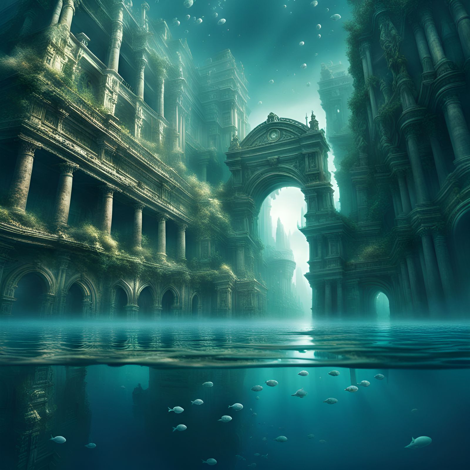 Double Exposure: Lost Underwater City in Digital Painting