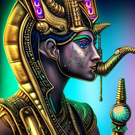 Steampunk Unicorn Warrior in Ancient Egypt, Digital Art