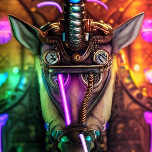 Steampunk Unicorn Warrior in Ancient Egypt, Digital Art