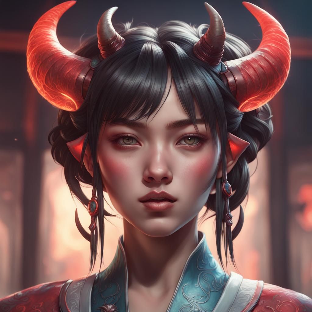 Demonic Teen Portrait in Hyperdetailed Style