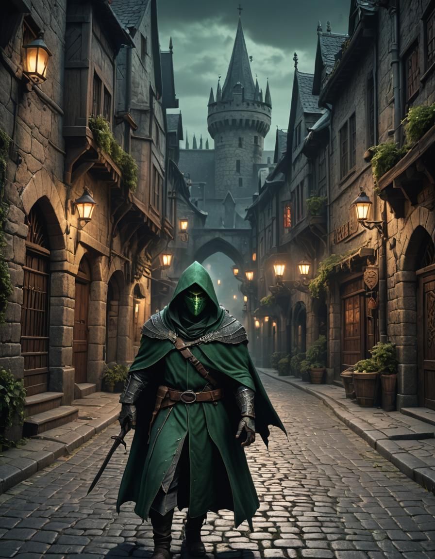 Weredragon Assassin in Medieval Street: Detailed Matte Paint...