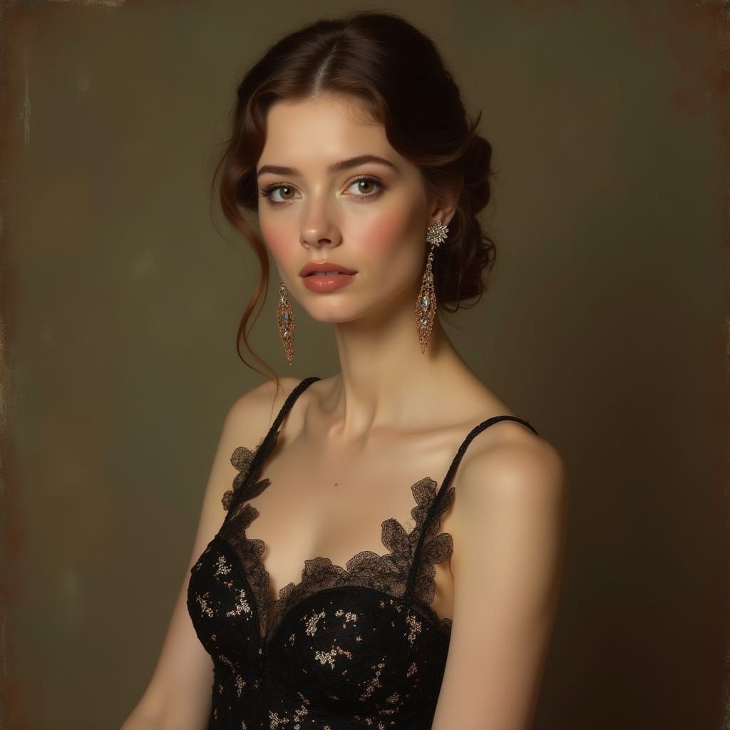 Sophisticated Lady in Renaissance-Inspired Evening Gown