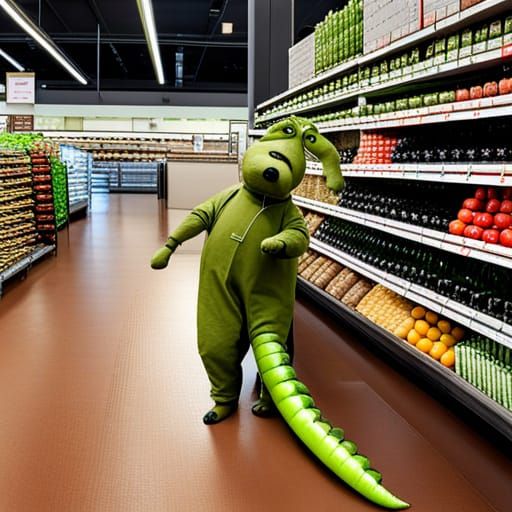 Crocodile-Dog Janitor in Produce Section