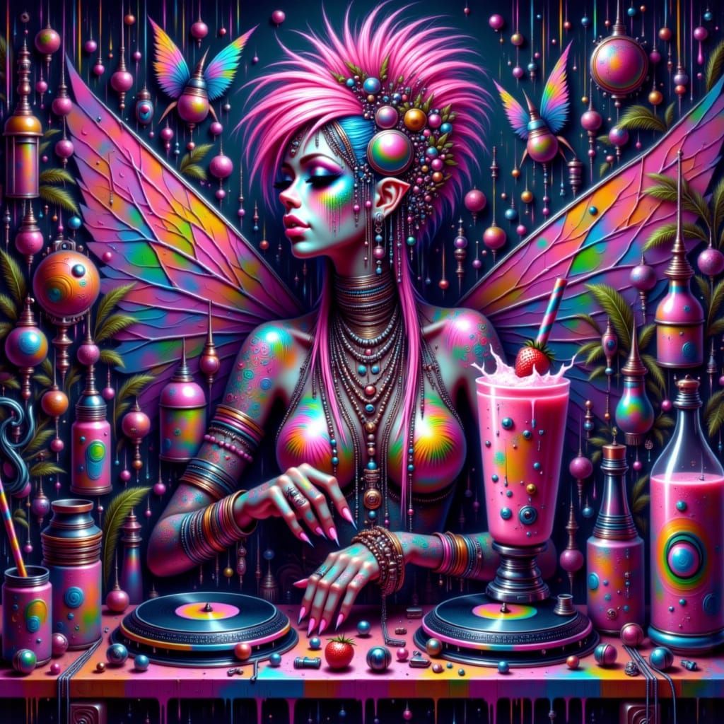 Strawberry Smoothie Hip-Hop Art in Surreal Pop Style