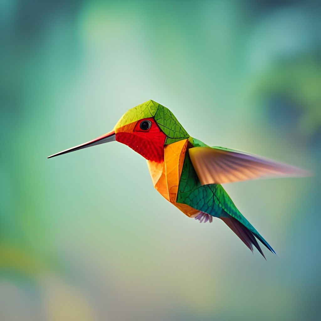 Hyperrealistic Origami Hummingbird in Papercraft Style