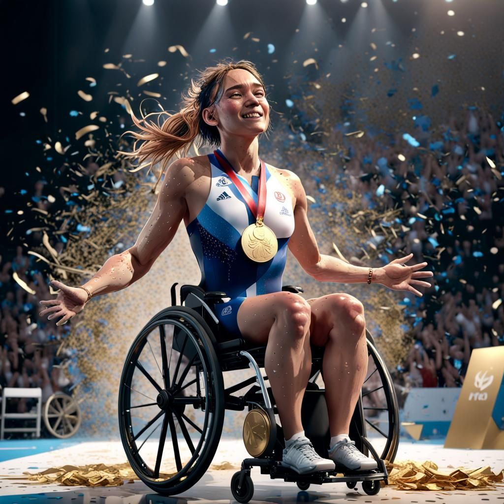 Paralympic Athlete Victory in 3D Render Style