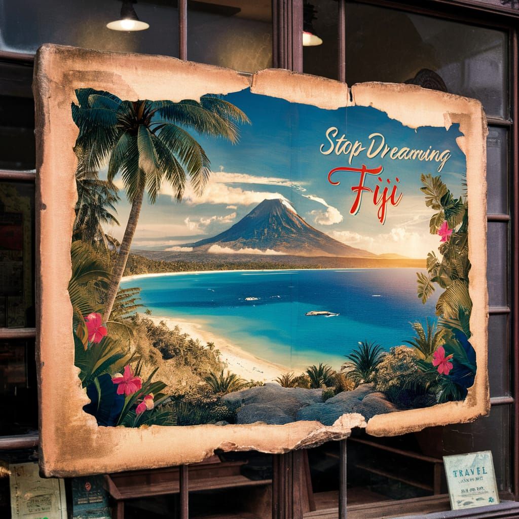 Nostalgic Vintage Travel Poster of Fiji's Beauty