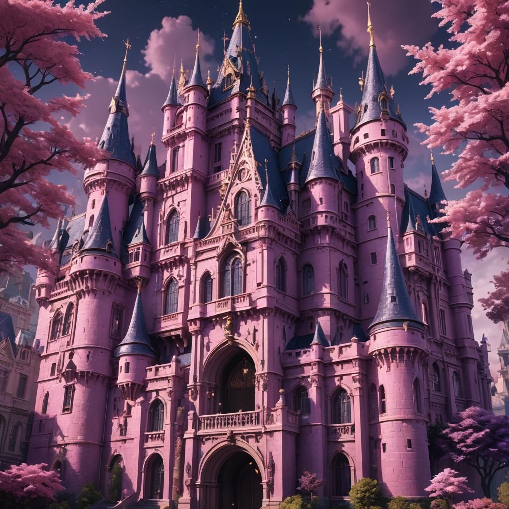 Pink and Purple Majestic Castle in 3D Anime Style