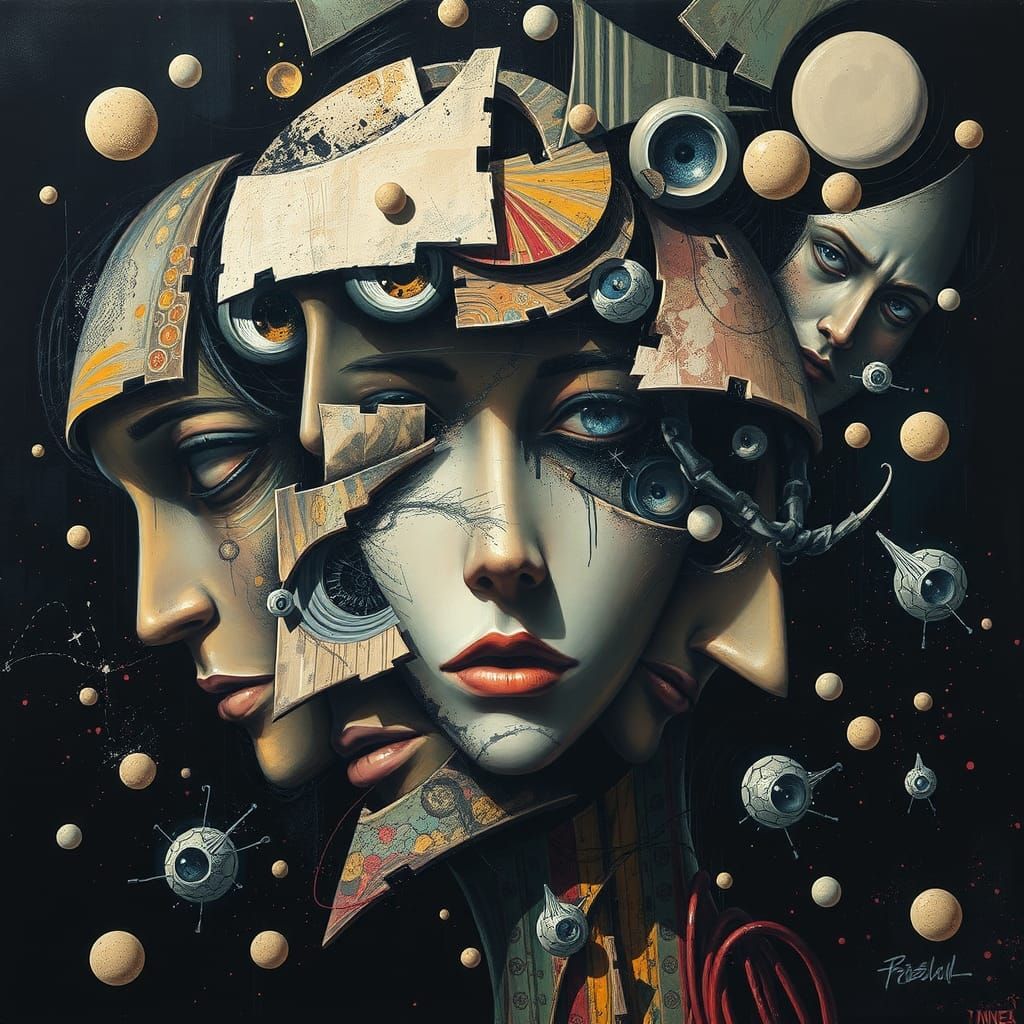 Surreal Anime Faces Dissolving in Abstract Oil Painting