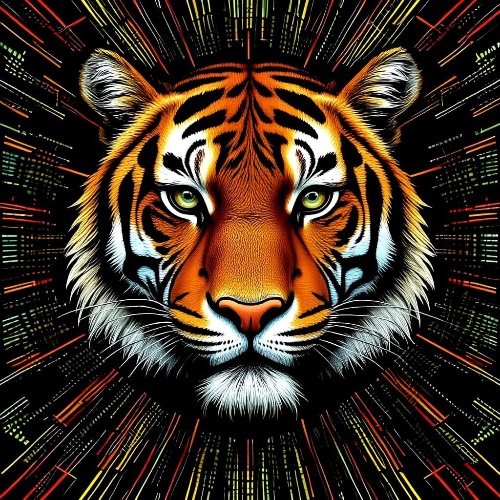 Digital Tapestry Forms Tiger Image from Code