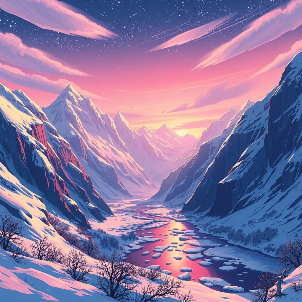Anime Winter Landscapes in Studio Trigger Style