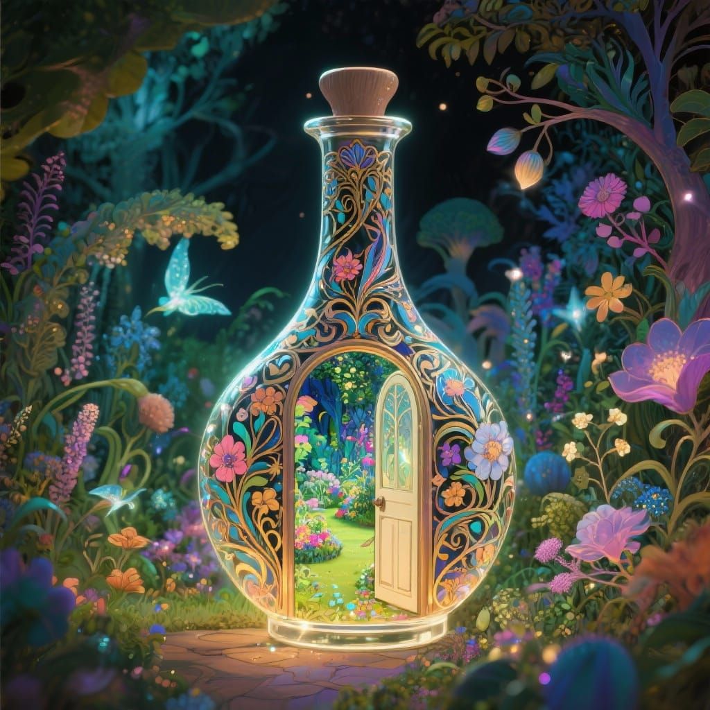 Art Nouveau Potion Bottle Reveals Magical Secret Garden