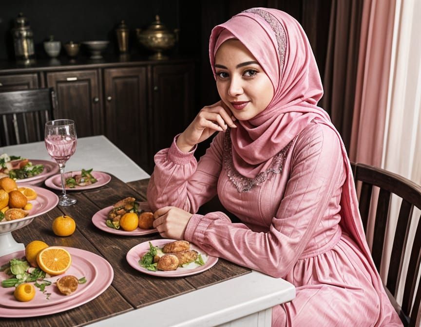 Beautiful Arabian Lady in Pink Hijab, Realistic Portrait