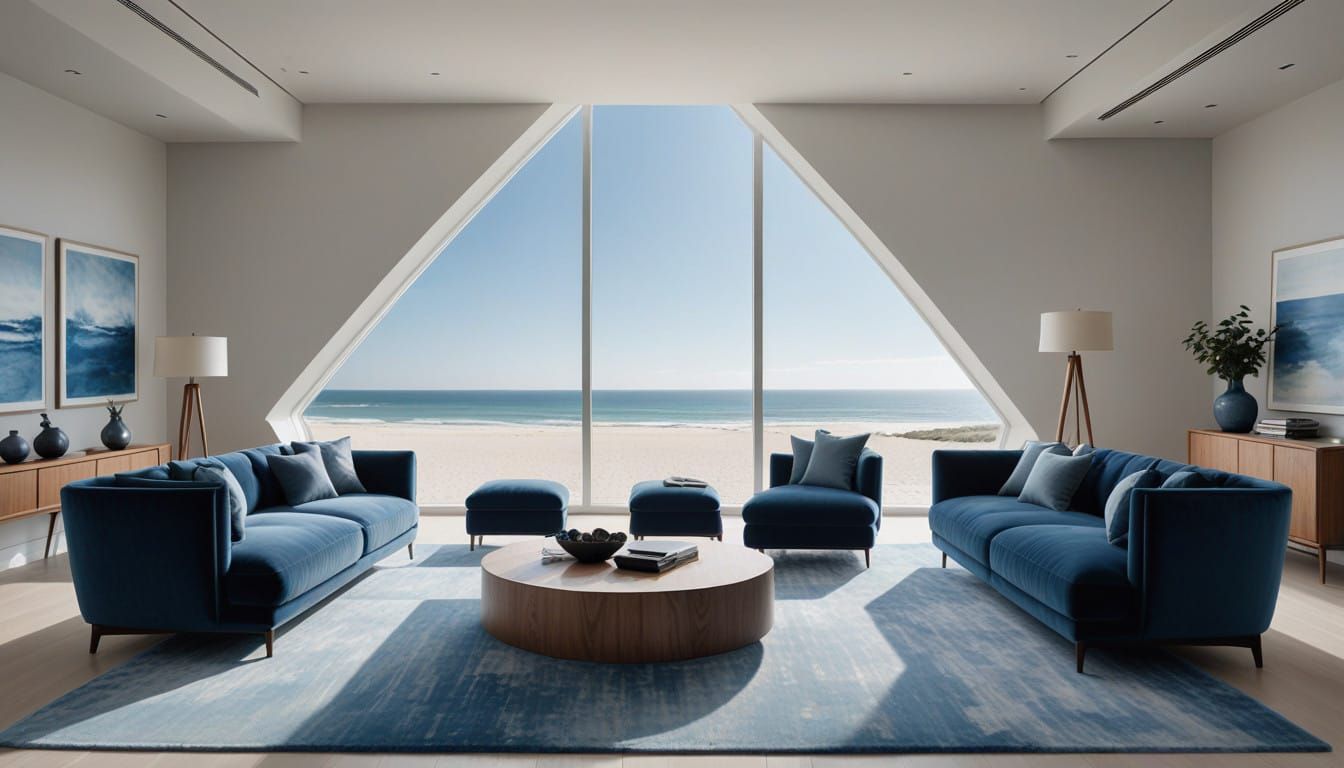Serenic Modern Blue Oasis with Triangular Window and Beach V...