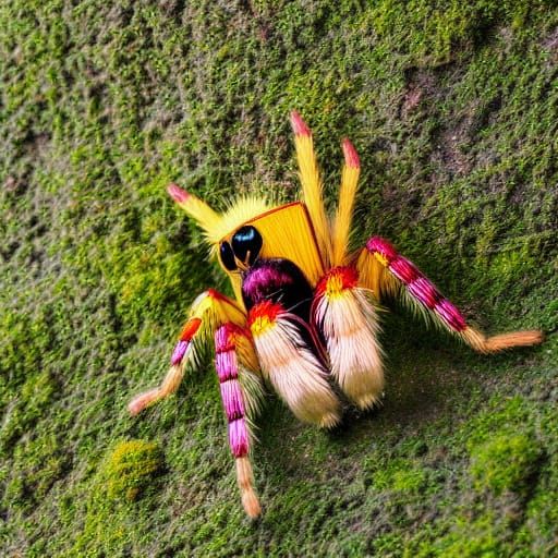 Colorful Jumping Spider in Moss: Hyperrealistic Detail