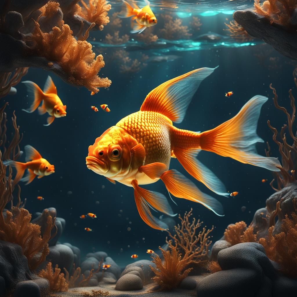 Goldfish in Ocean Tank: Detailed Matte Painting