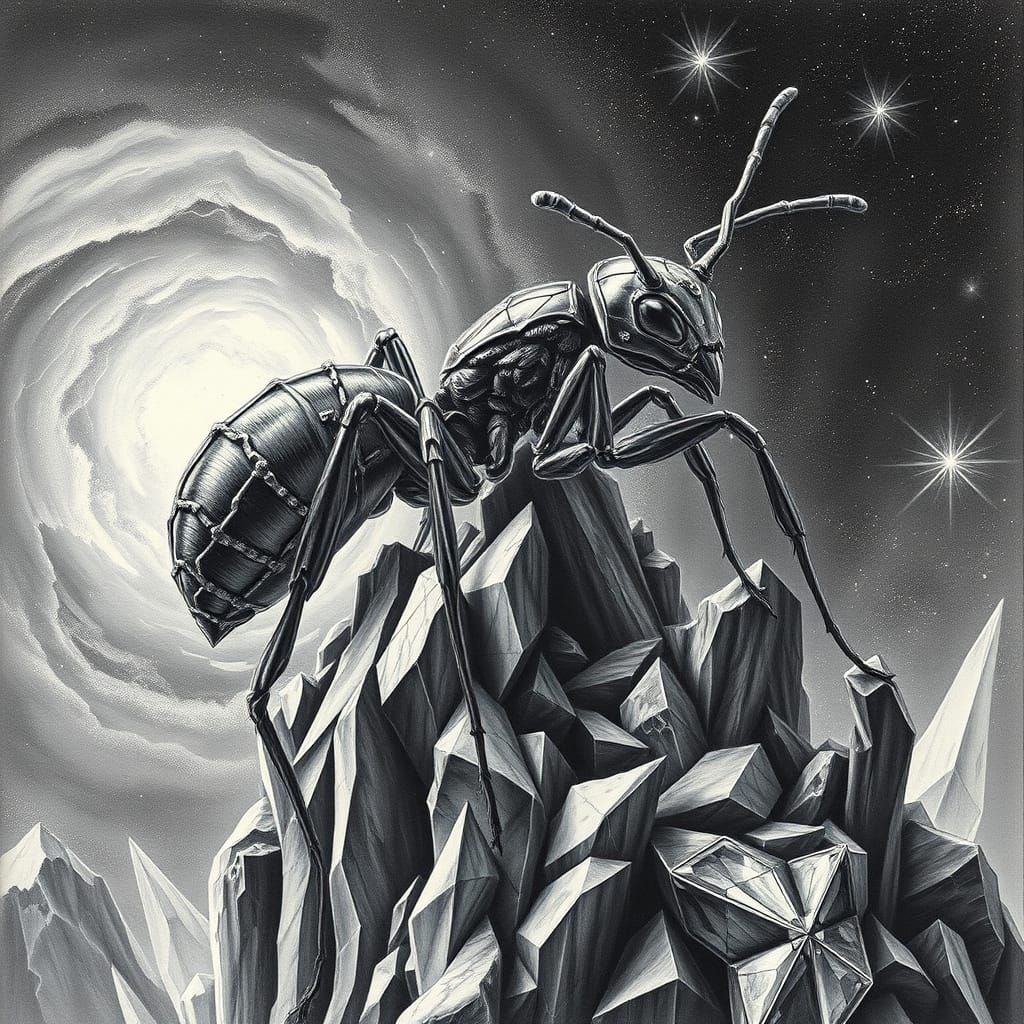 Colossal Diamond Ant on Crystalline Peak in Cosmic Nebula