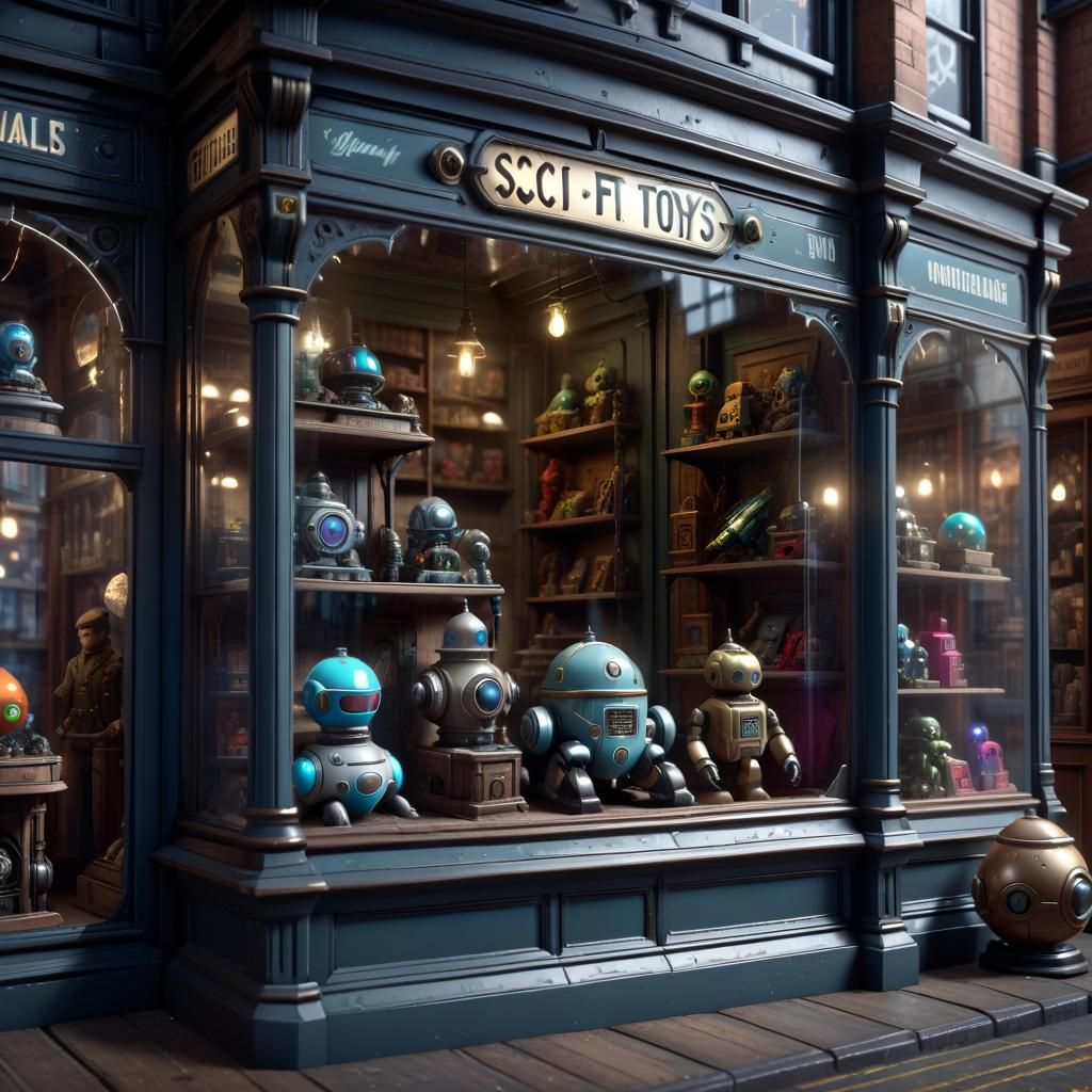 Sci-Fi Toys in Victorian Shop Window