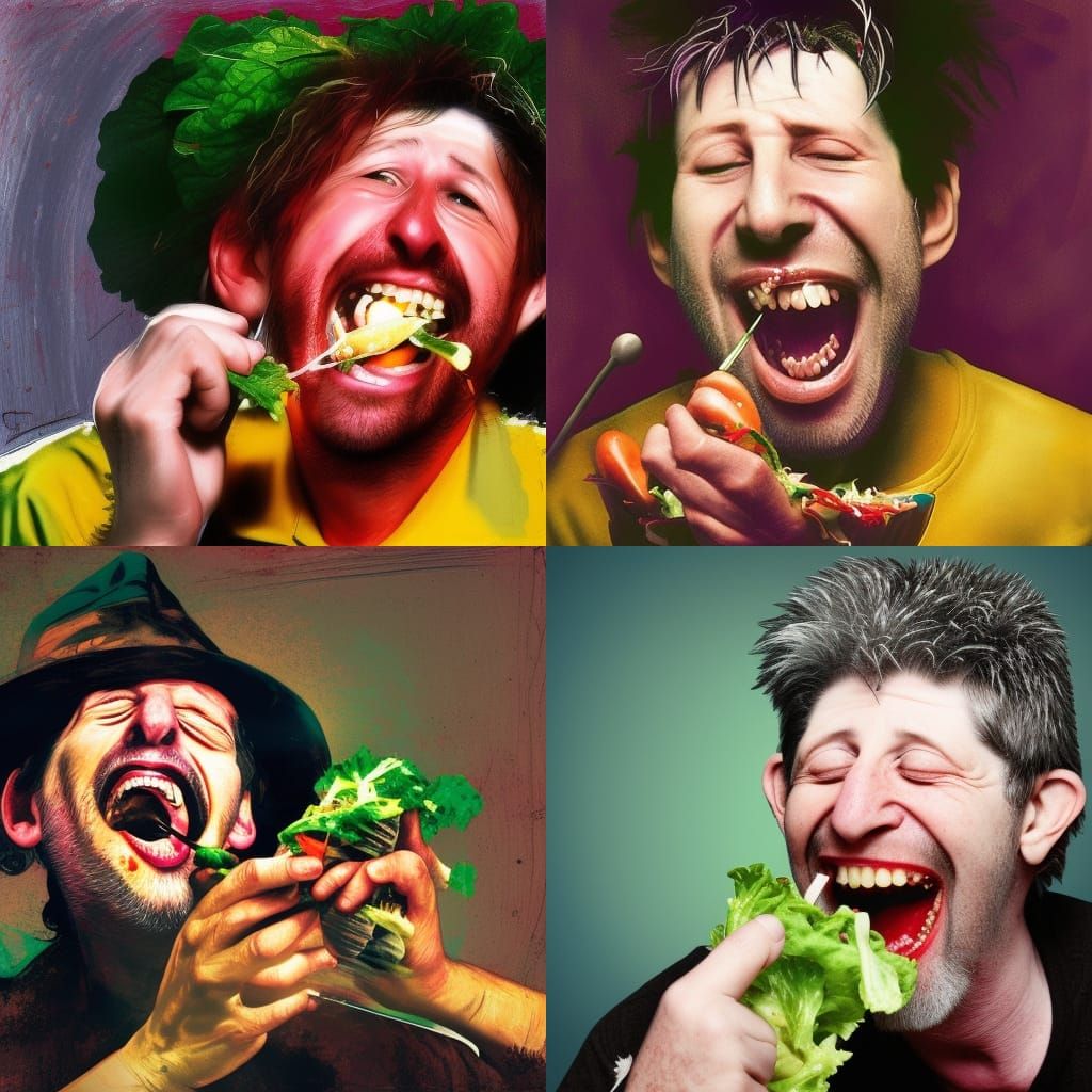 Hyperrealistic Image of Shane MacGowan Eating Salad