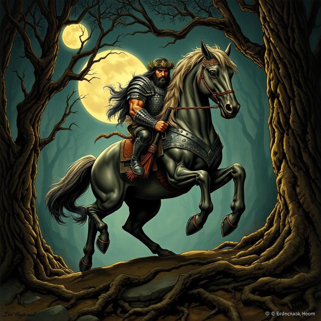 Centaur Warrior in Mystical Forest, in Fantasy Art Style