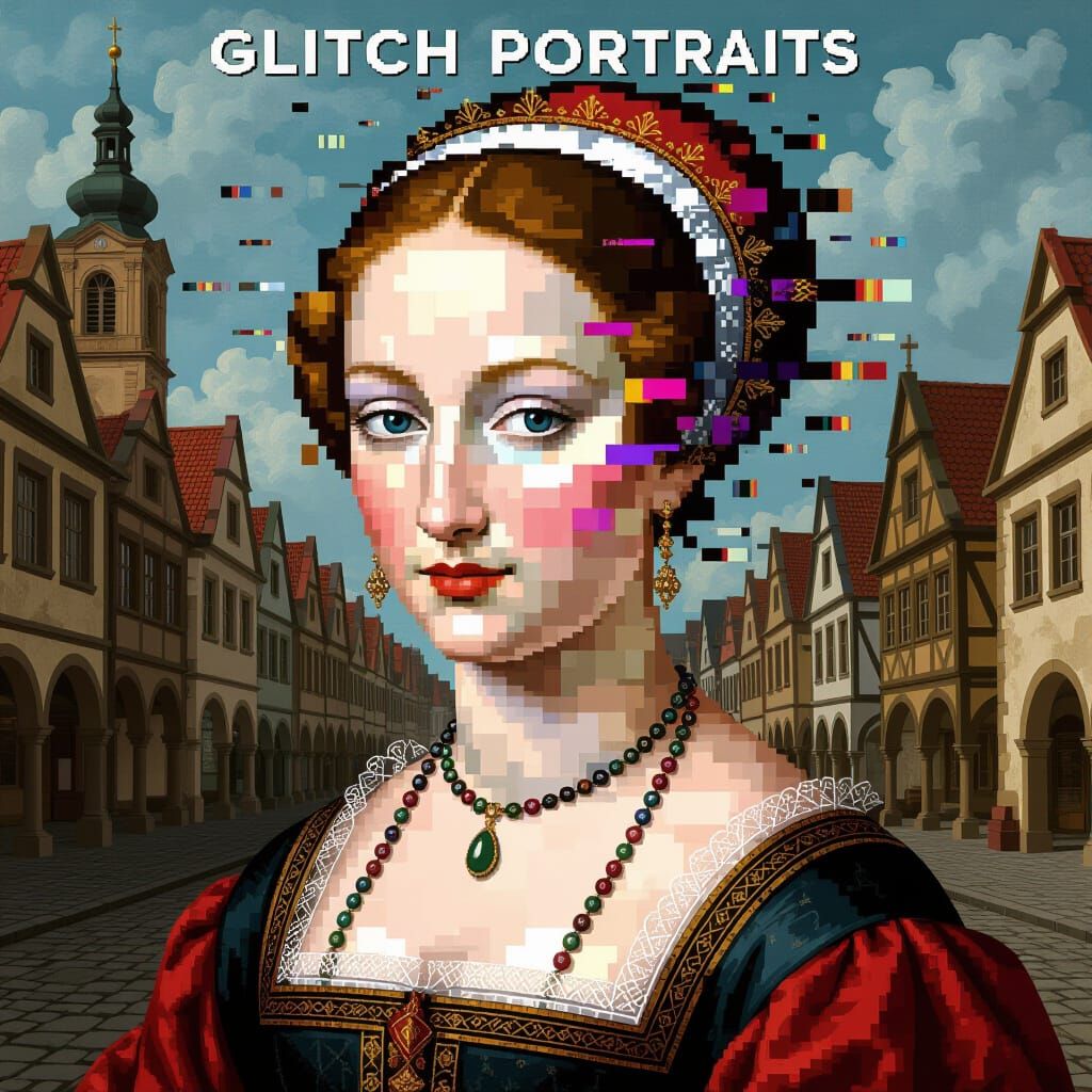 Glitch Art Portrait of Renaissance Noblewoman