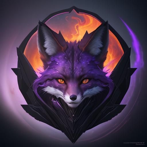 Mechanical Fox Face in Dark Purple Fire