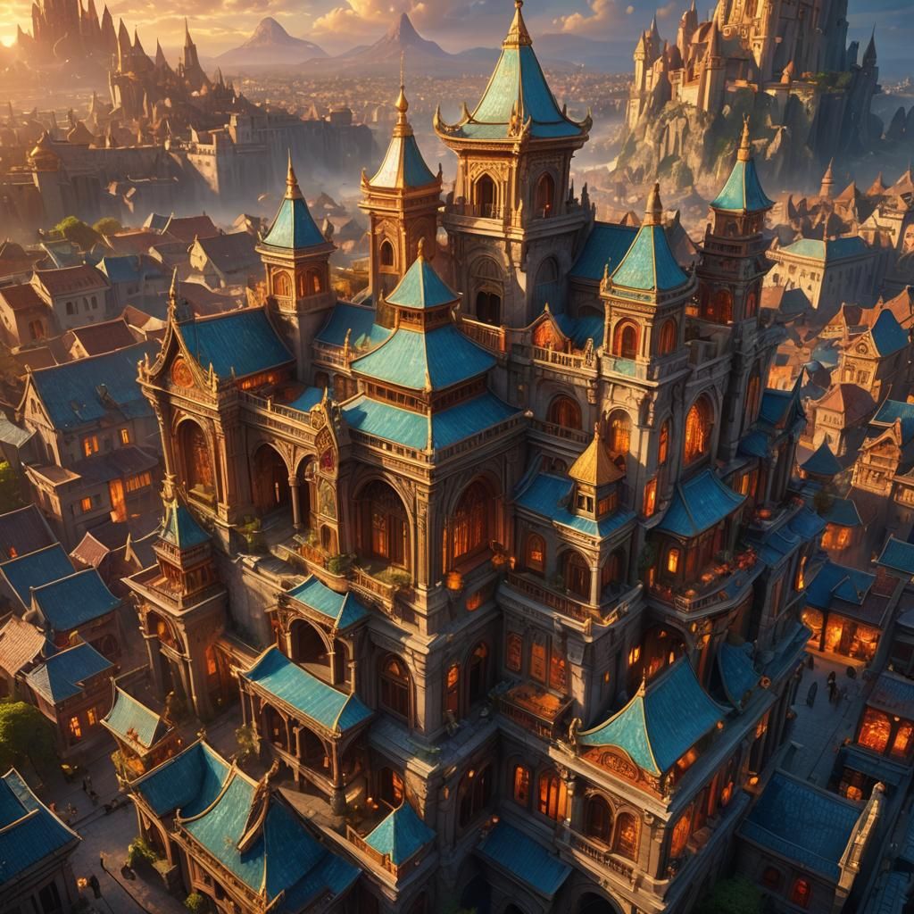 Vibrant Cityscape: Cultural Elements in Art Nouveau Style