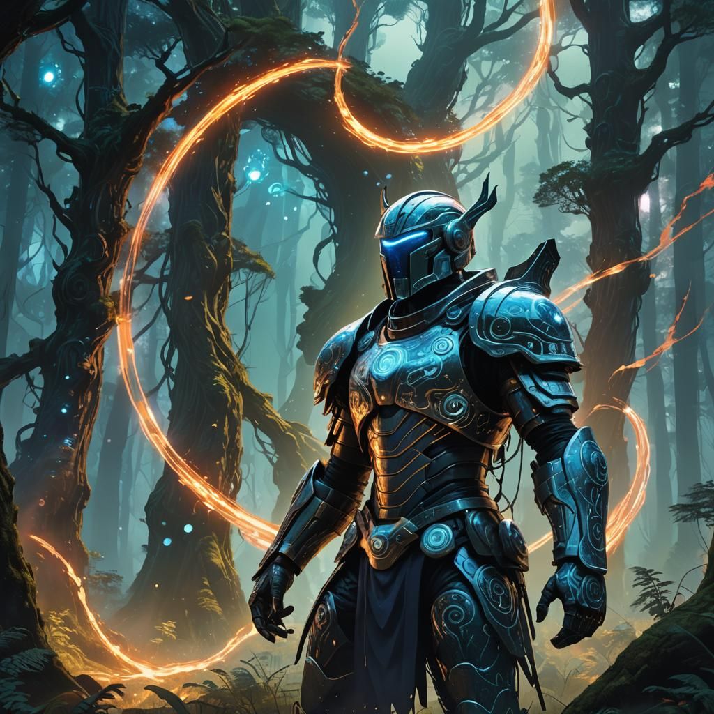 Heroic Toa Warrior at Forest Portal in Fantasy Art