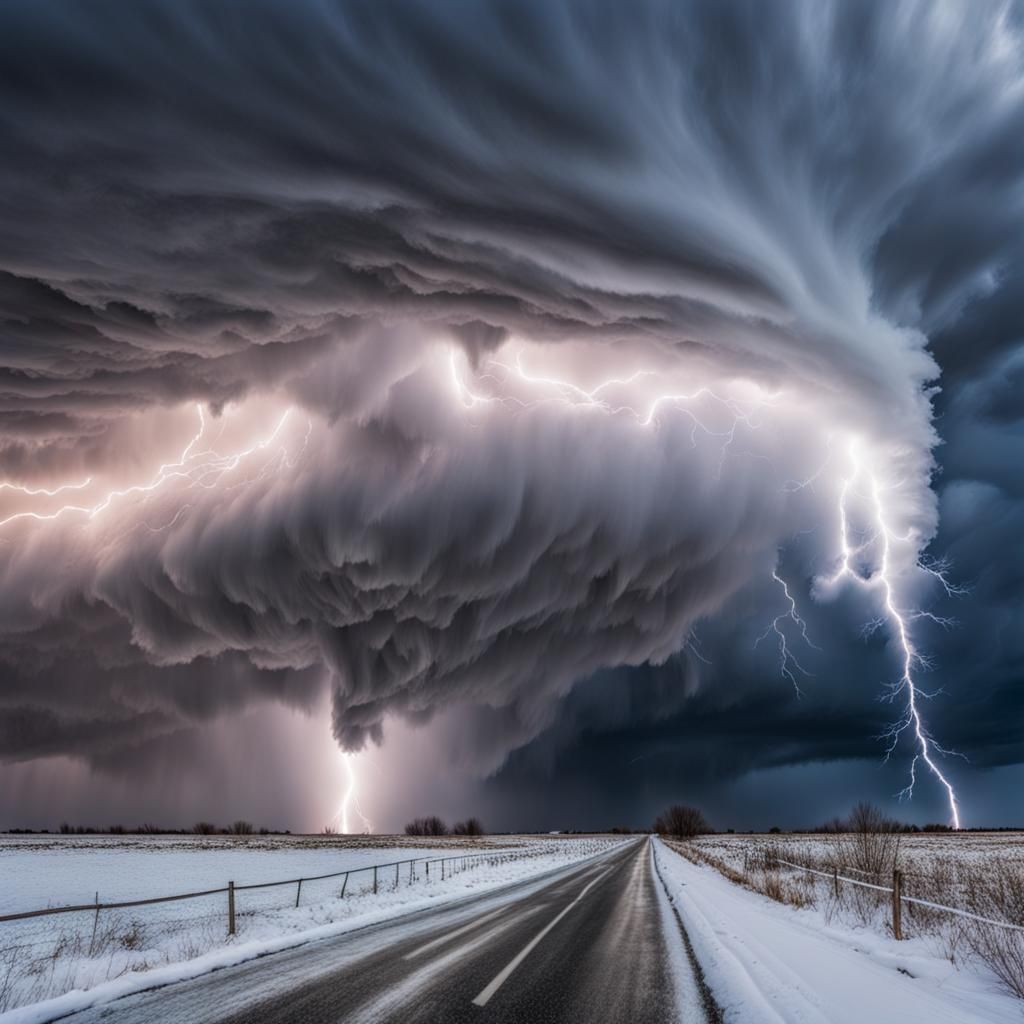 Large winter supercell thunderstorm