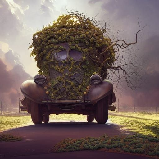 Surreal Vine Car: Salvador Dali Style Concept Art