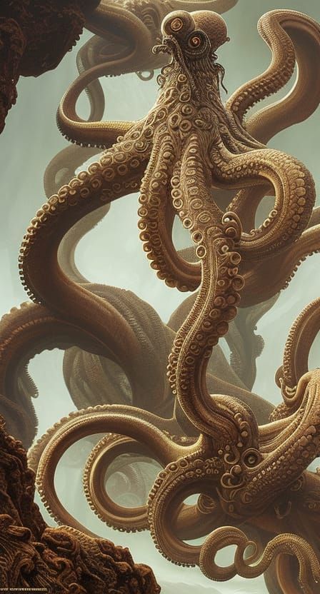 Octopus Alien Book Illustration in Biomechanical Style