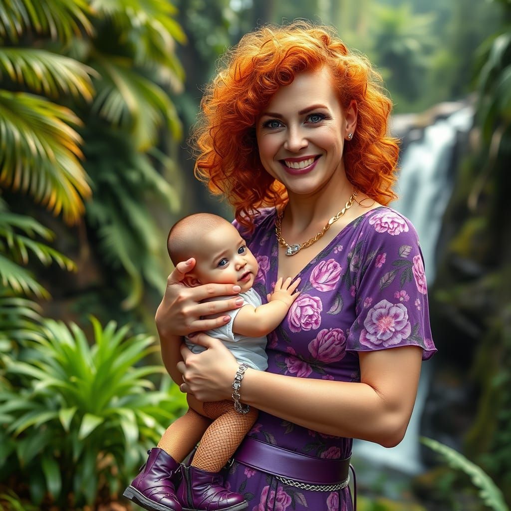 Mother and Baby in Vibrant Jungle Paradise
