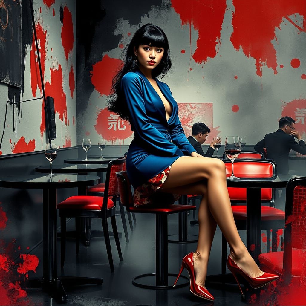 Surreal Japanese Ink Brush Fashion Composition in Deep Reds ...