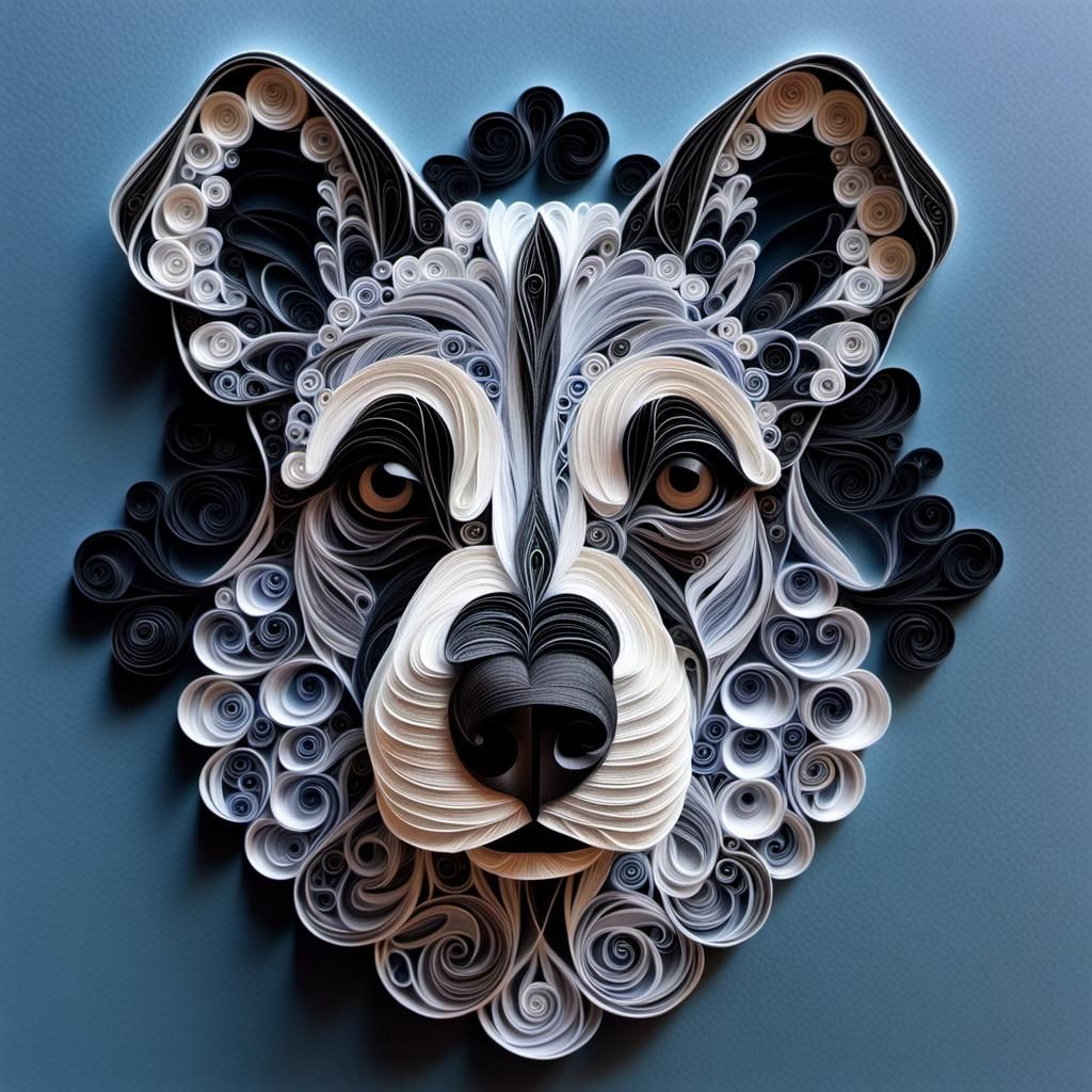 Intricate 3D Quilled Dog Bust Sculpture