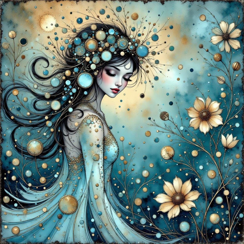 Goddess of the Ocean in Golden Ornate Style