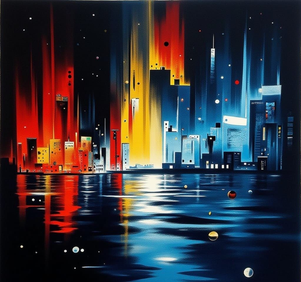 Abstract Light Refractions on Dark Surface