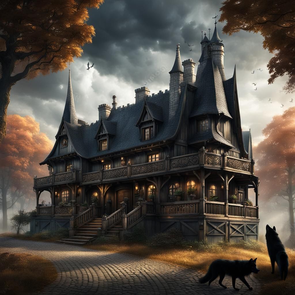 French Inn with Black Wolf Sign: Digital Matte Painting
