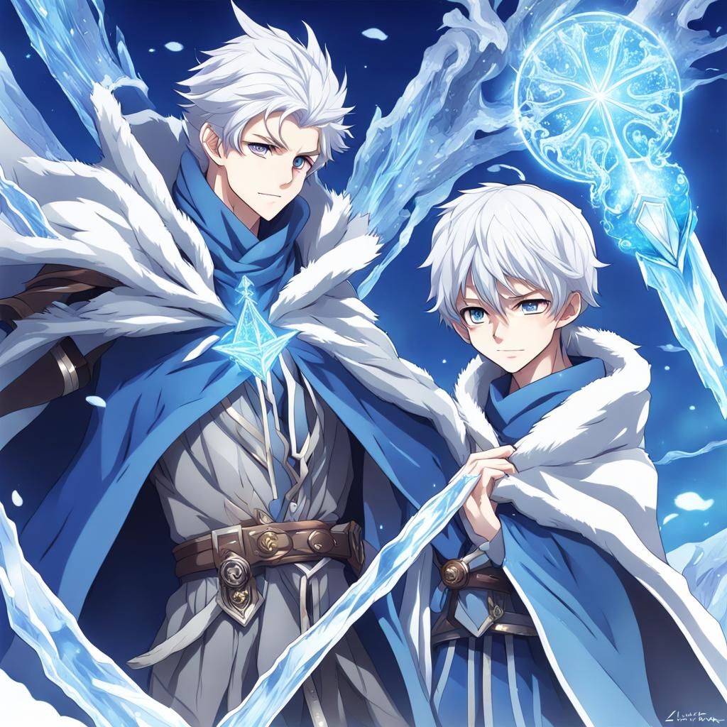 Ice God Conjuring Magic in Anime Style
