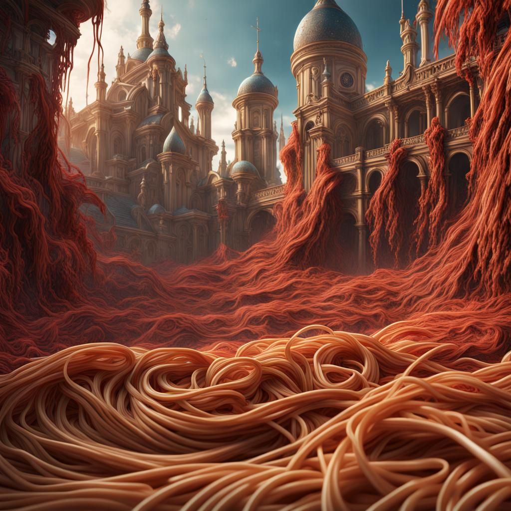 Fantastical Spaghetti Concept Art in Deep Color