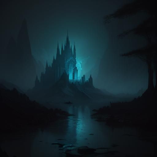 Glowing Skeleton in Misty River: Fantasy Art