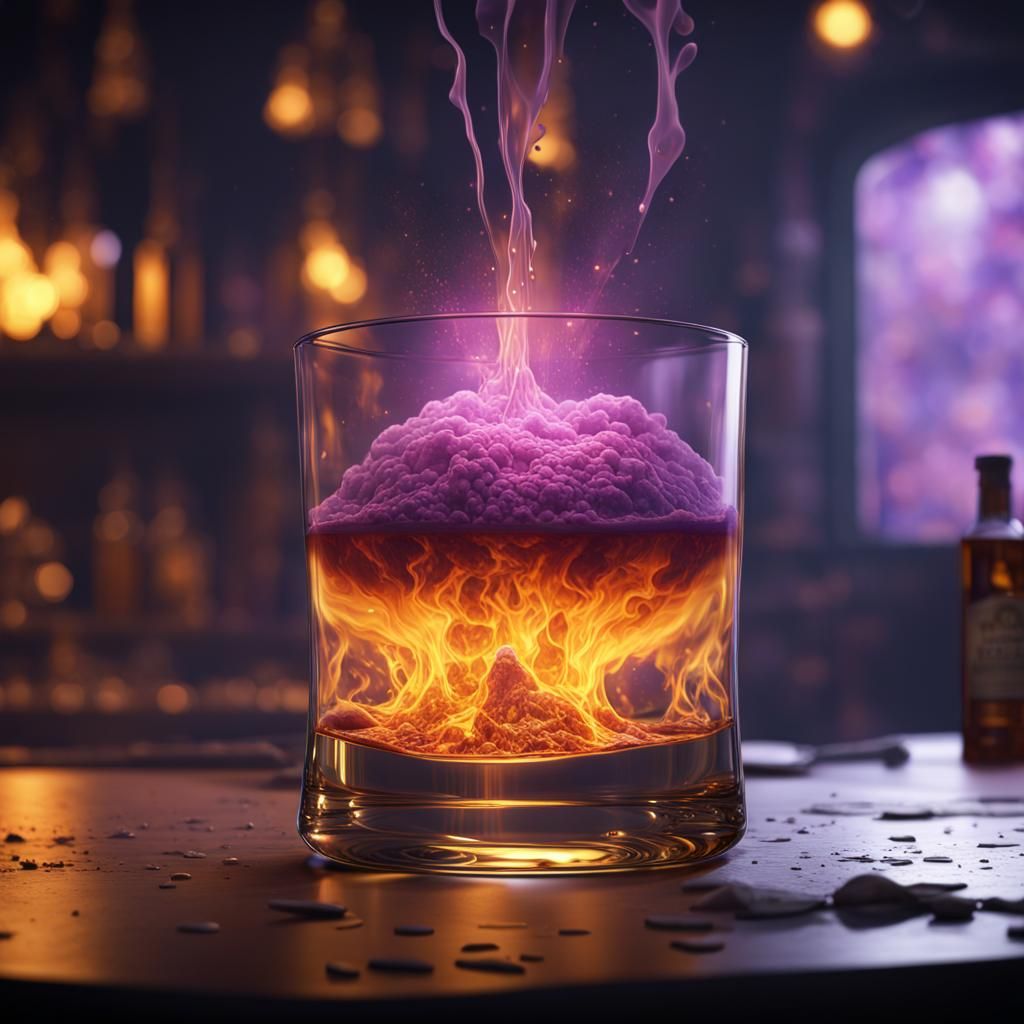 Nuclear Explosion in Whiskey Glass, Dark Fantasy Art